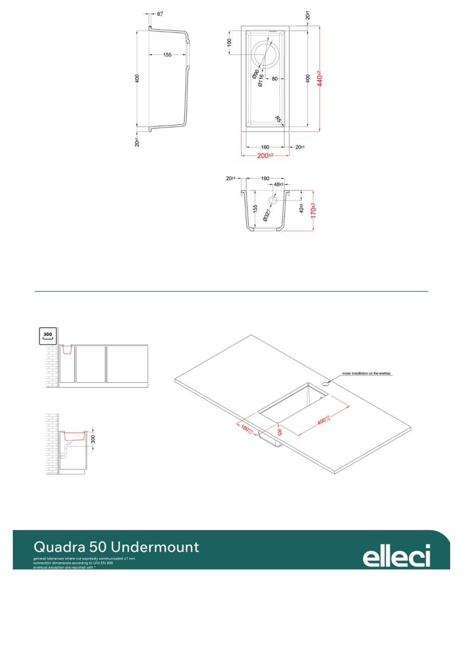 elleci quadra 50 munkalap alá szerelhető mosogatótálca 24406