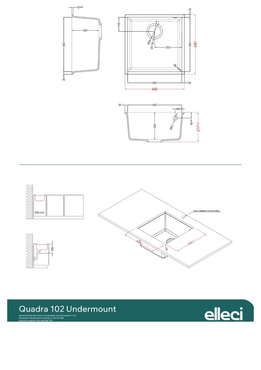 elleci quadra 102 g40 munkalap alá szerelhető mosogatótálca 24783