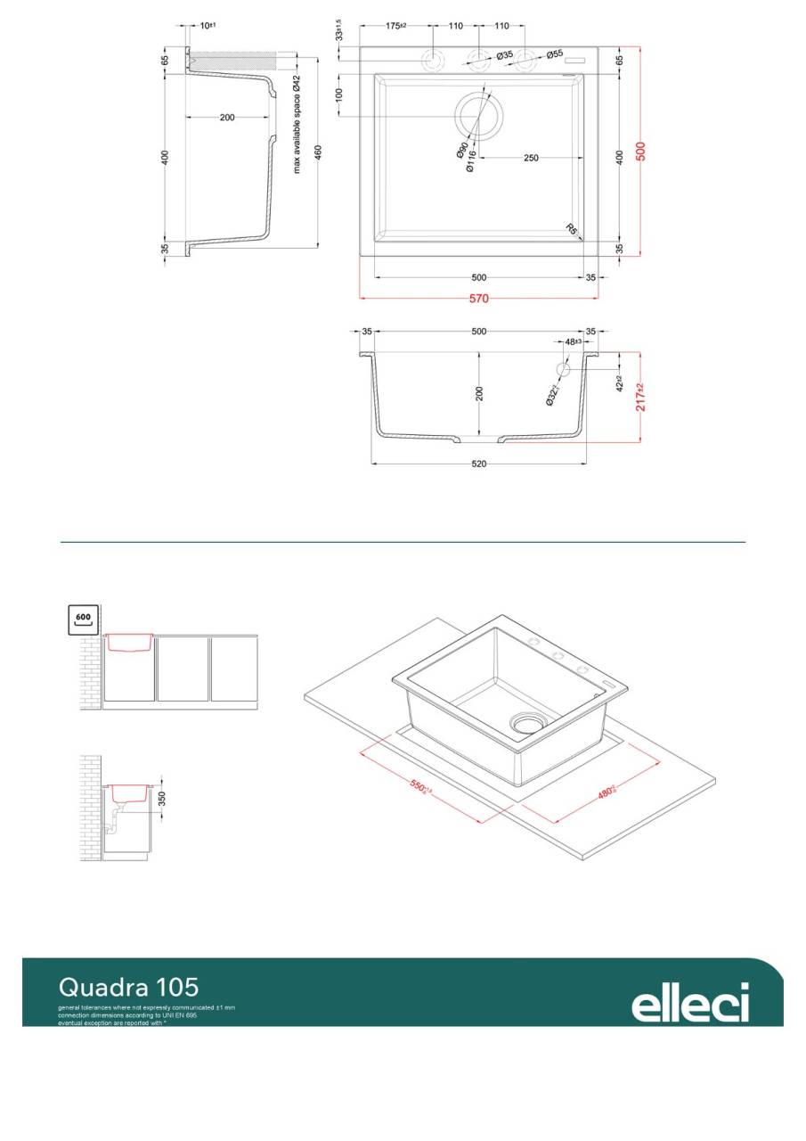 elleci quadra 105 g40 mosogatótálca  23618