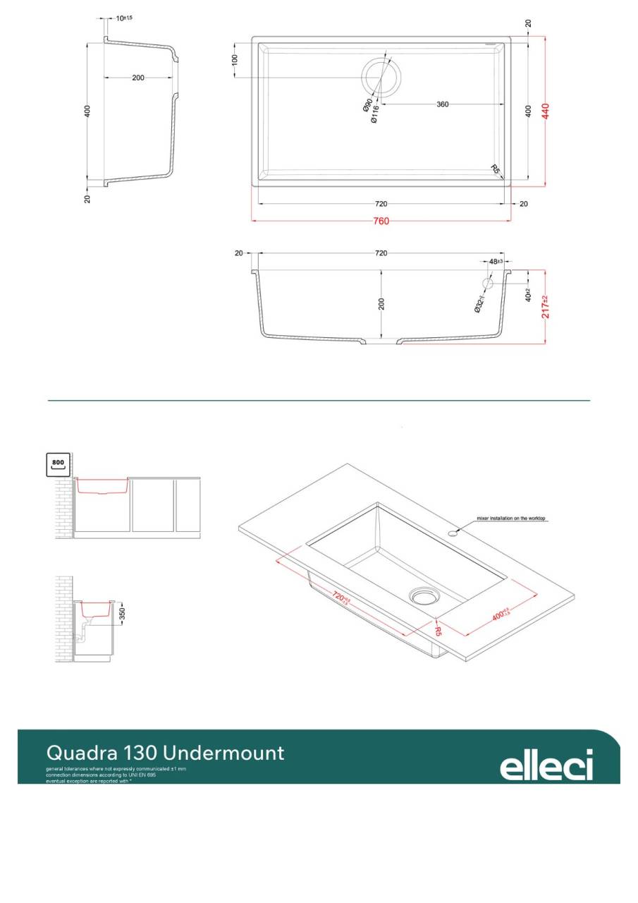 elleci quadra 130 munkalap alá szerelhető mosogatótálca 24355