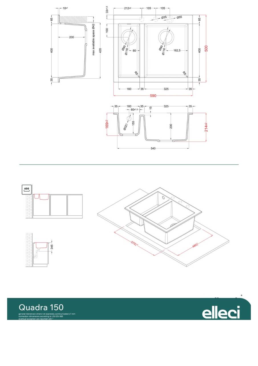 elleci quadra 150 g40 mosogatótálca  23734