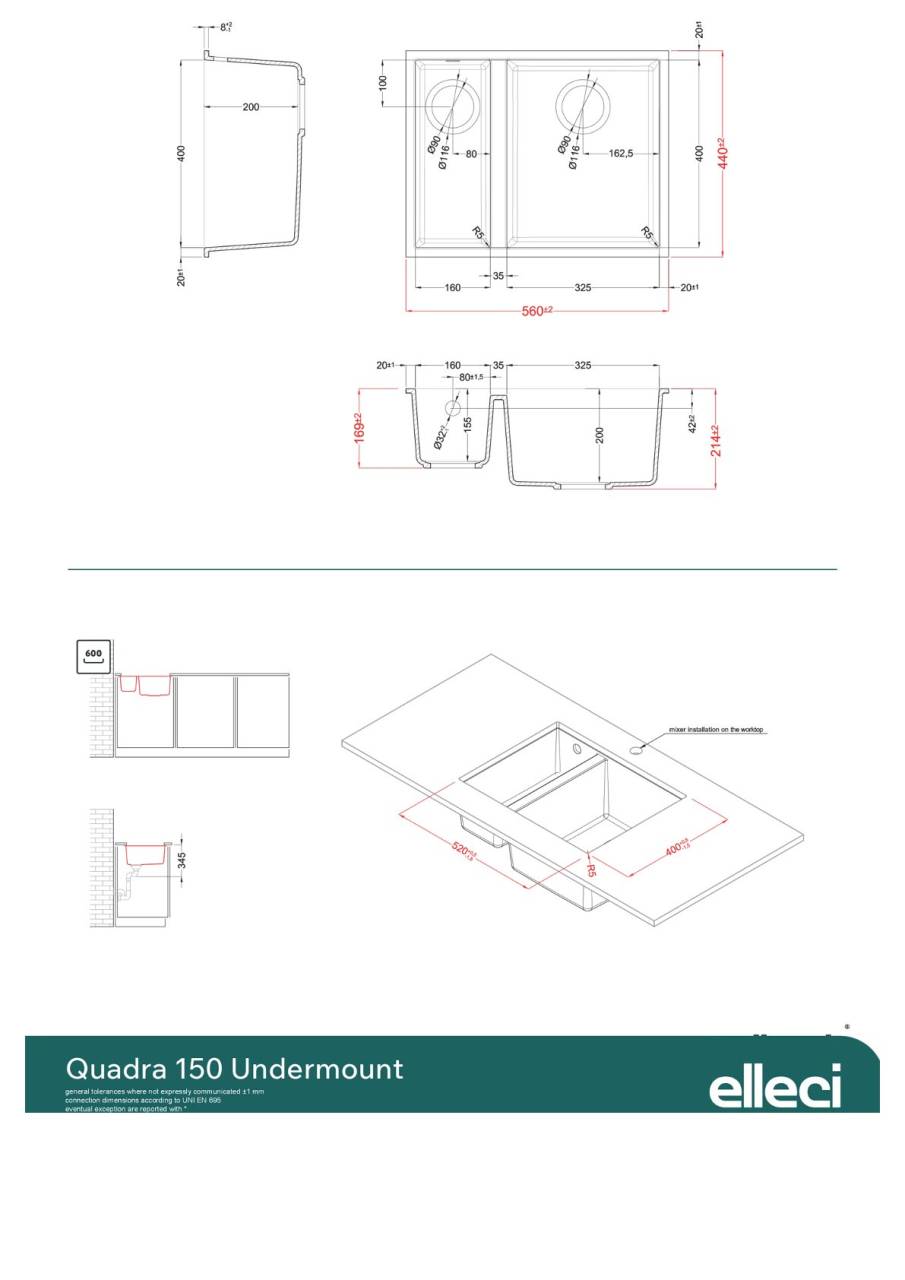 elleci quadra 150 g43 munkalap alá szerelhető mosogatótálca 24371