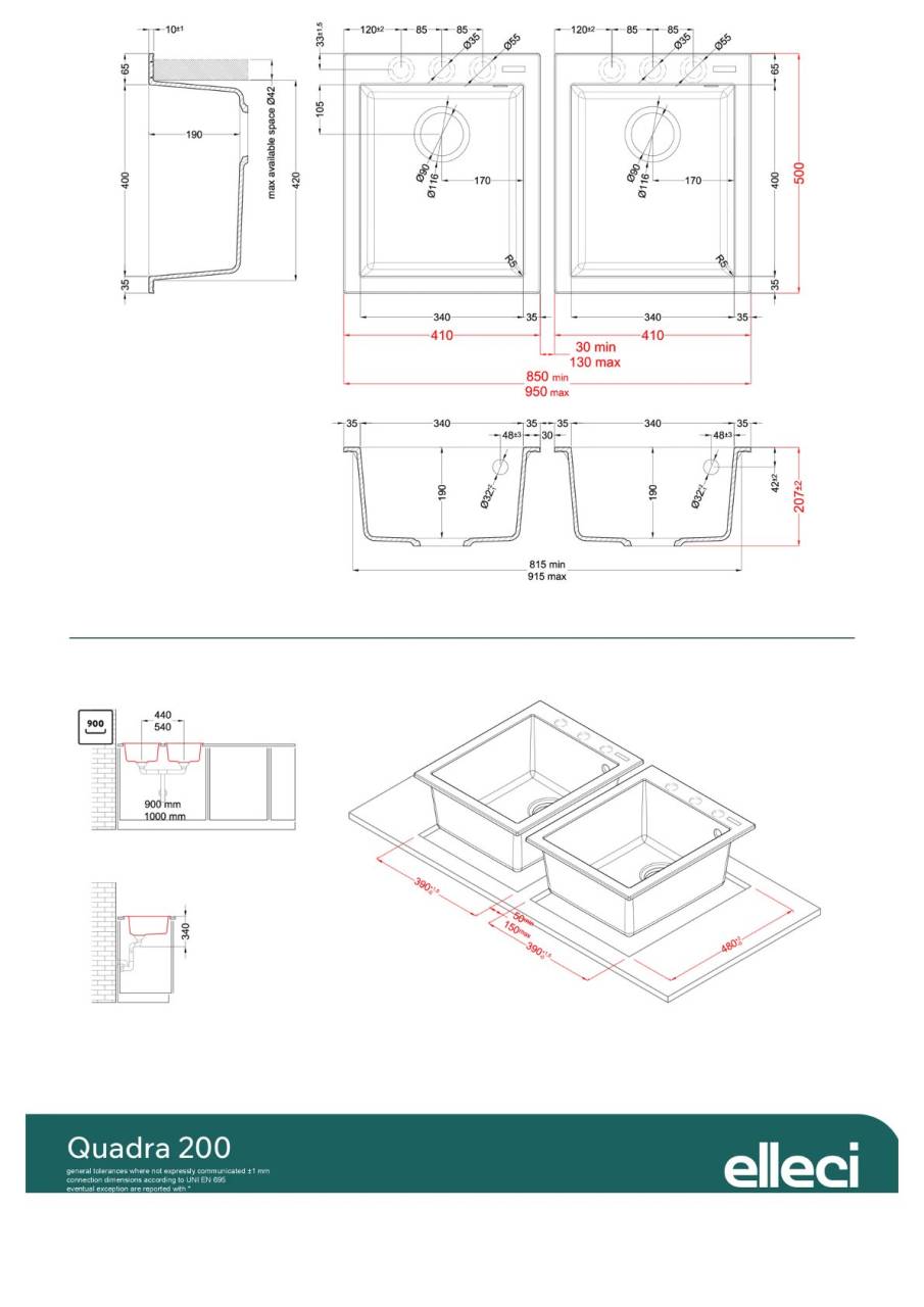 elleci quadra 200 G62 mosogatótálca 25127