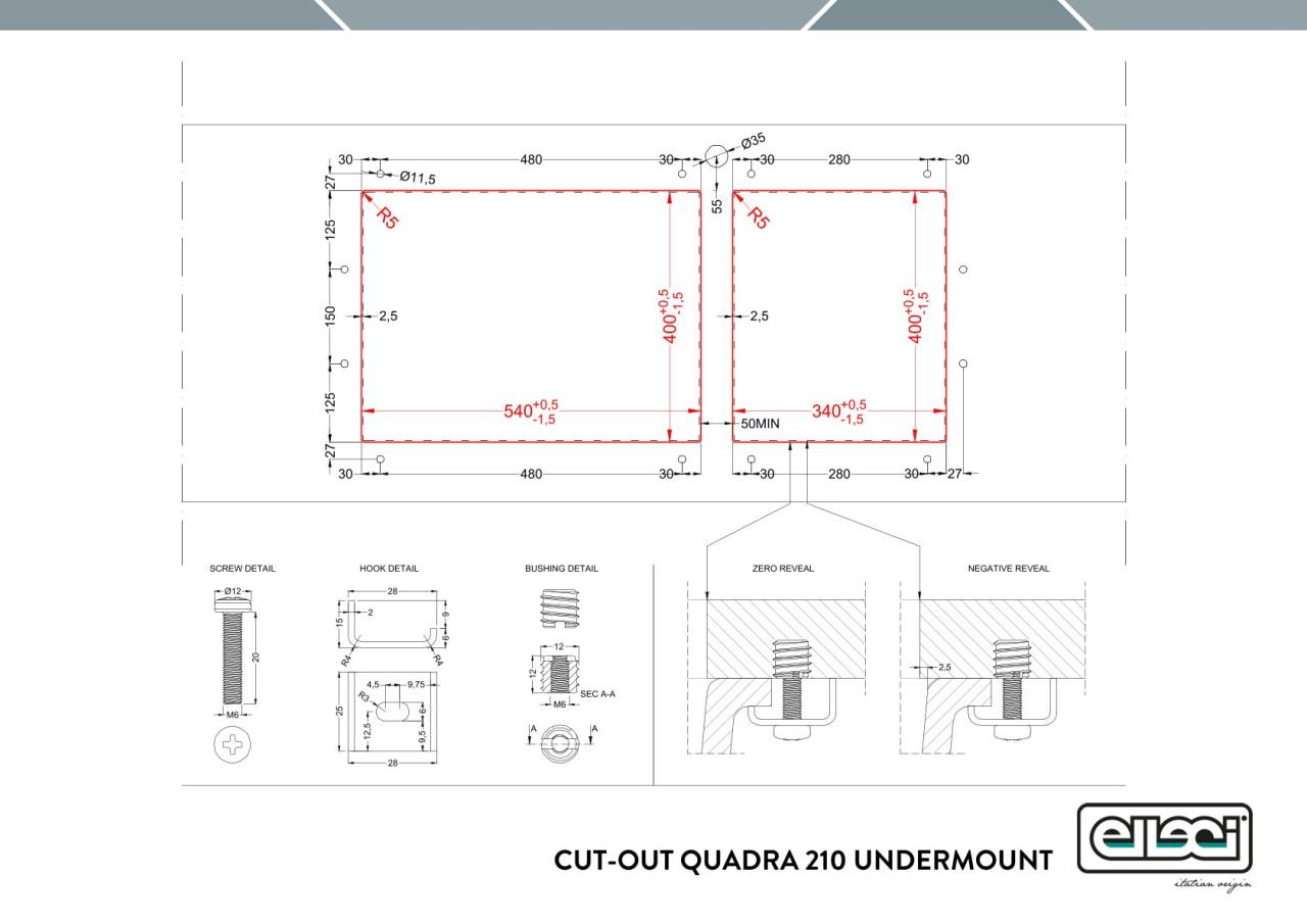 elleci quadra 210 g48 munkalap alá szerelhető mosogatótálca  23803