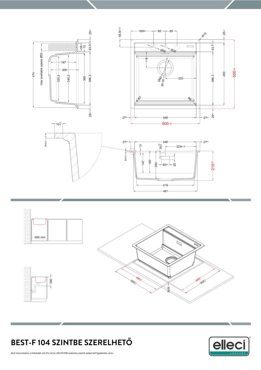 elleci best-f 104 workstation k86 keratek mosogatótálca  25805