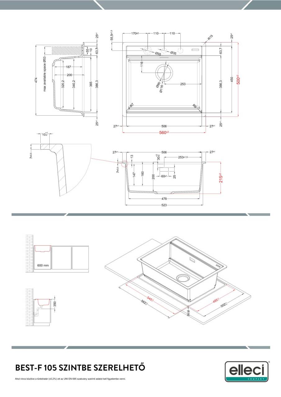 elleci best-f 105 workstation k96 keratek mosogatótálca  25792