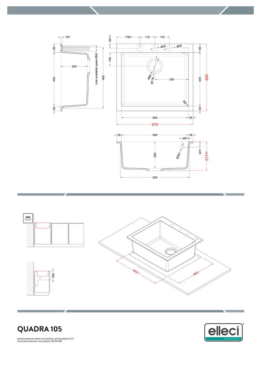 elleci quadra 105 automata k86 keratek mosogatótálca  25844