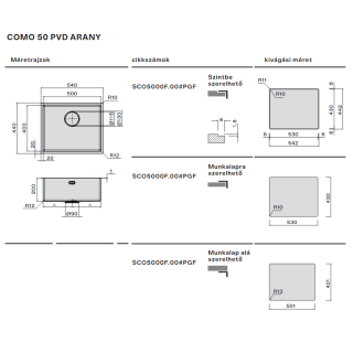 Falmec Como 50 GOLD PVD arany mosogatótálca