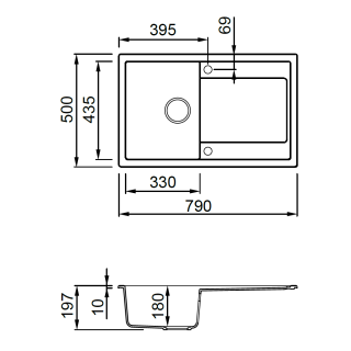 ELLECI- Mosogatótálca Life 300 79x50 Granitek 1m.+cseppt. G39 Bianco soft