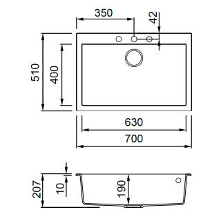 ELLECI- Mosogatótálca Quadra 120 70x51 Granitek 1 m. G40 Nero