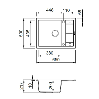 ELLECI- Mosogatótálca Unico 125 65x50 Granitek 1 m. +cseppt. Bianco soft G39